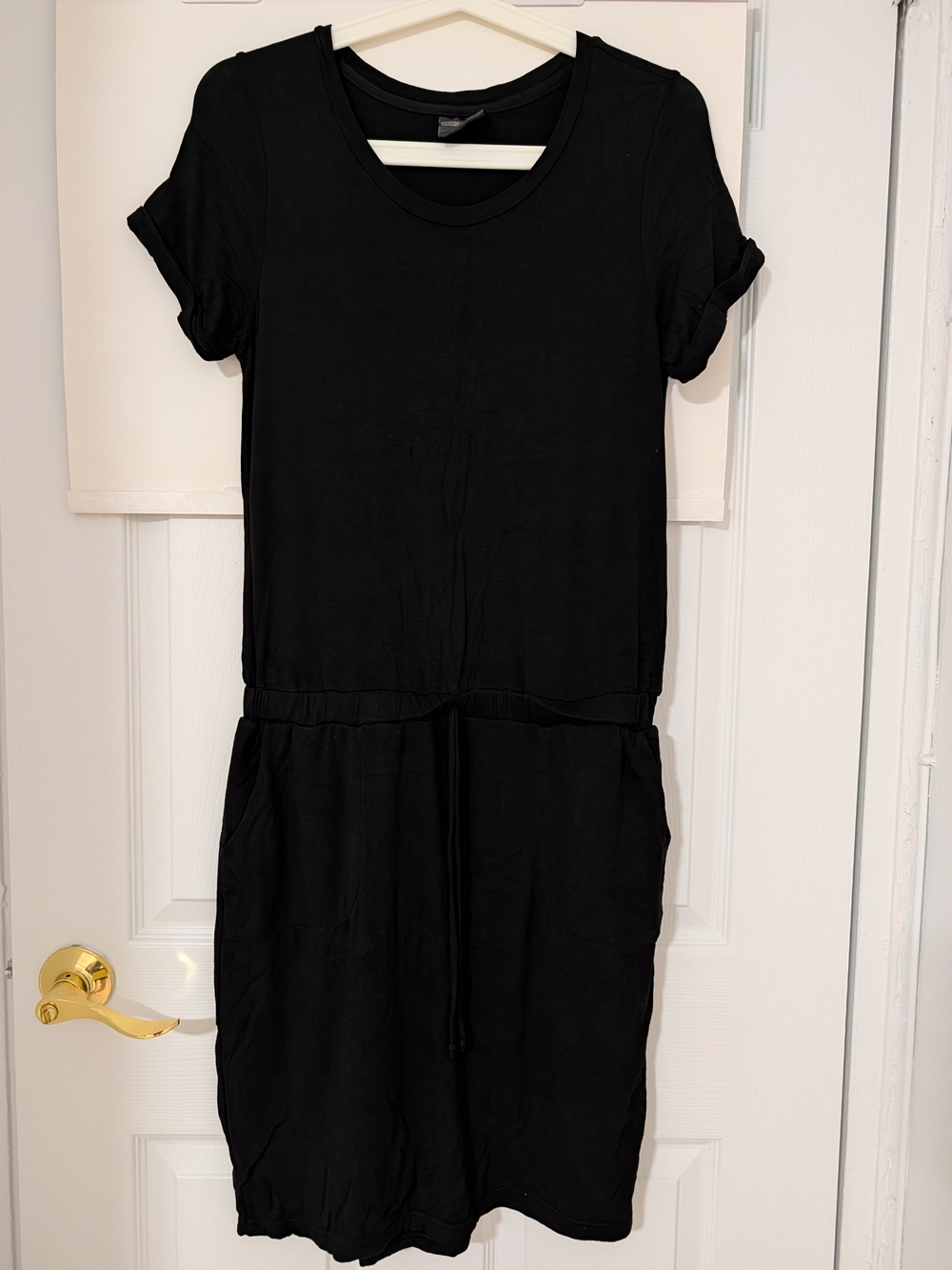 32 Degrees Black Short-Sleeve Drawstring Dress
